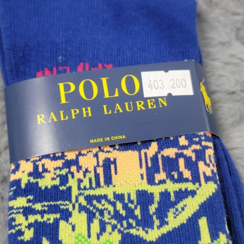 Polo Ralph Lauren Socks Mens 6-12.5 Blue Palm Island Supplies Beach Mid Calf
